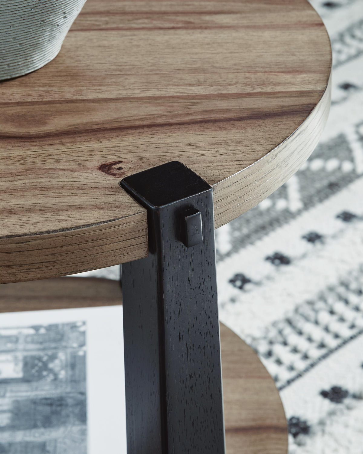Ridgester End Table in Light Brown/Black, detail view
