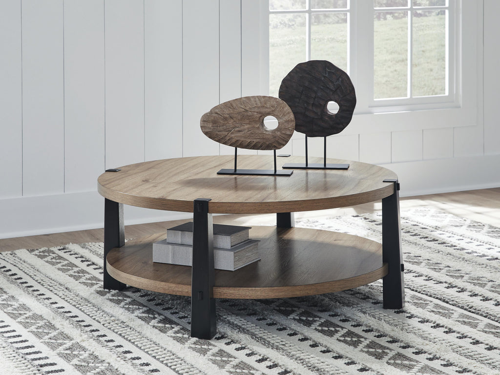 Ridgester Coffee Table in Light Brown/Black, lifestyle view