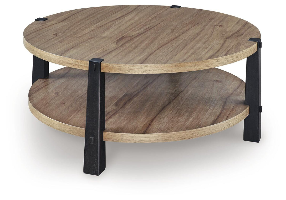 Ridgester Coffee Table in Light Brown/Black, angle view