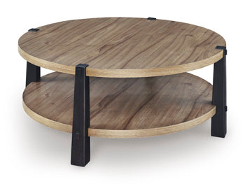 Ridgester Coffee Table in Light Brown/Black, angle view