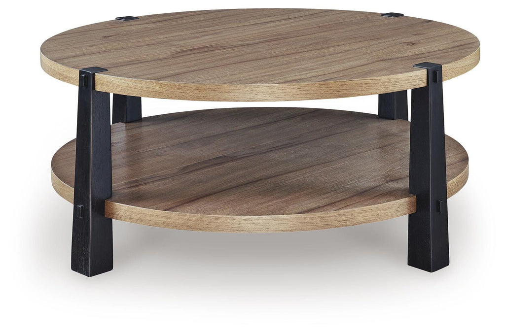 Ridgester Coffee Table in Light Brown/Black, front view