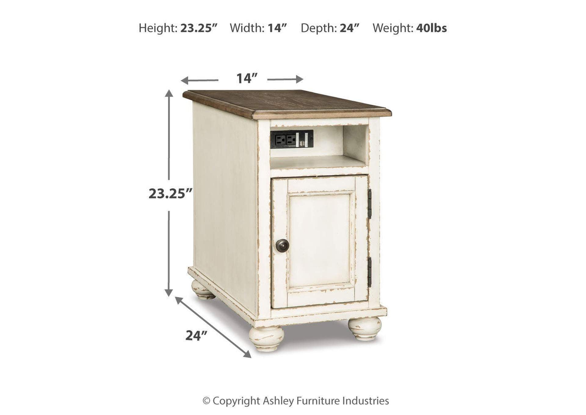 Realyn 2 End Tables with USB Charging dimensions