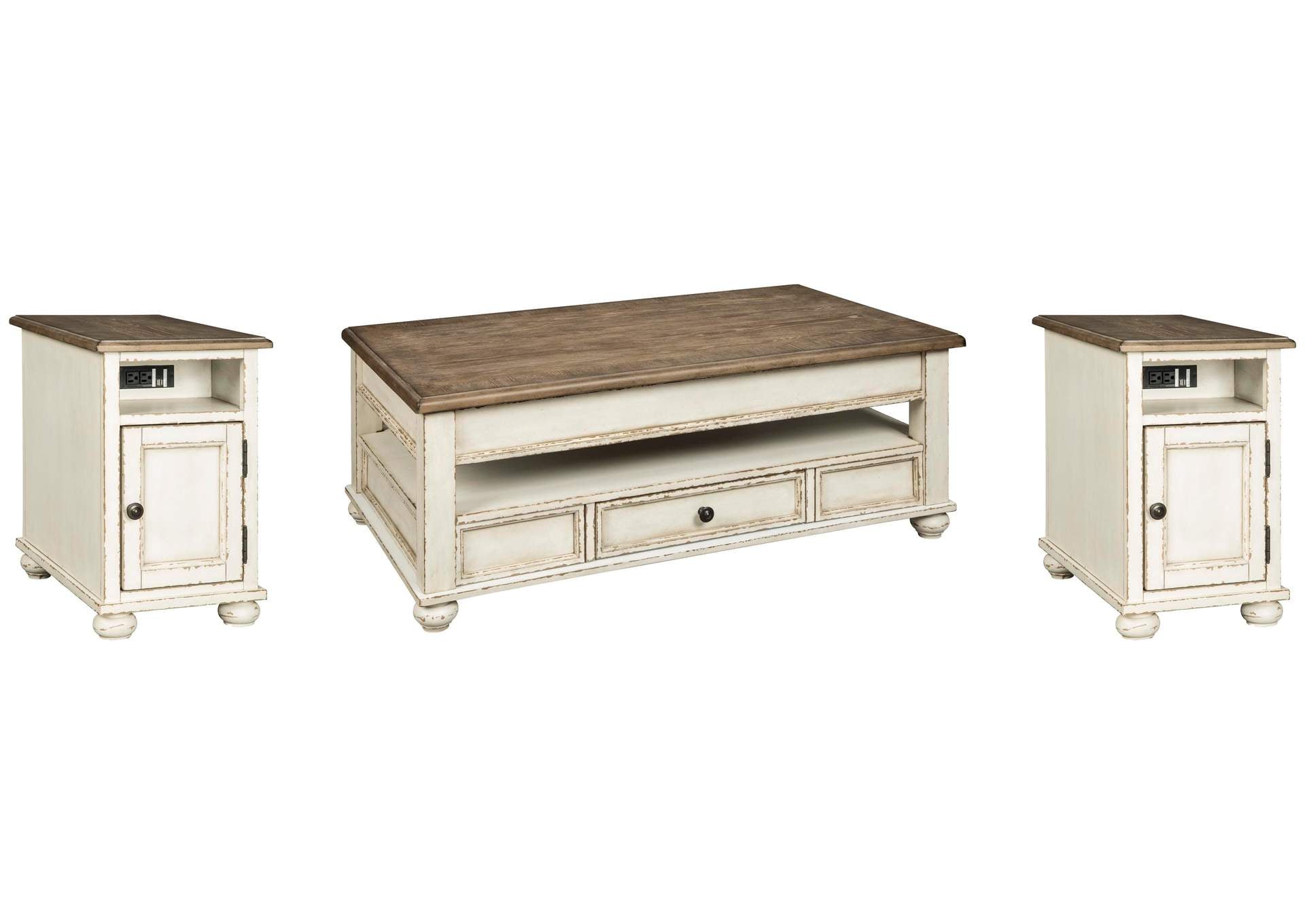 Realyn Coffee Table with 2 End Tables