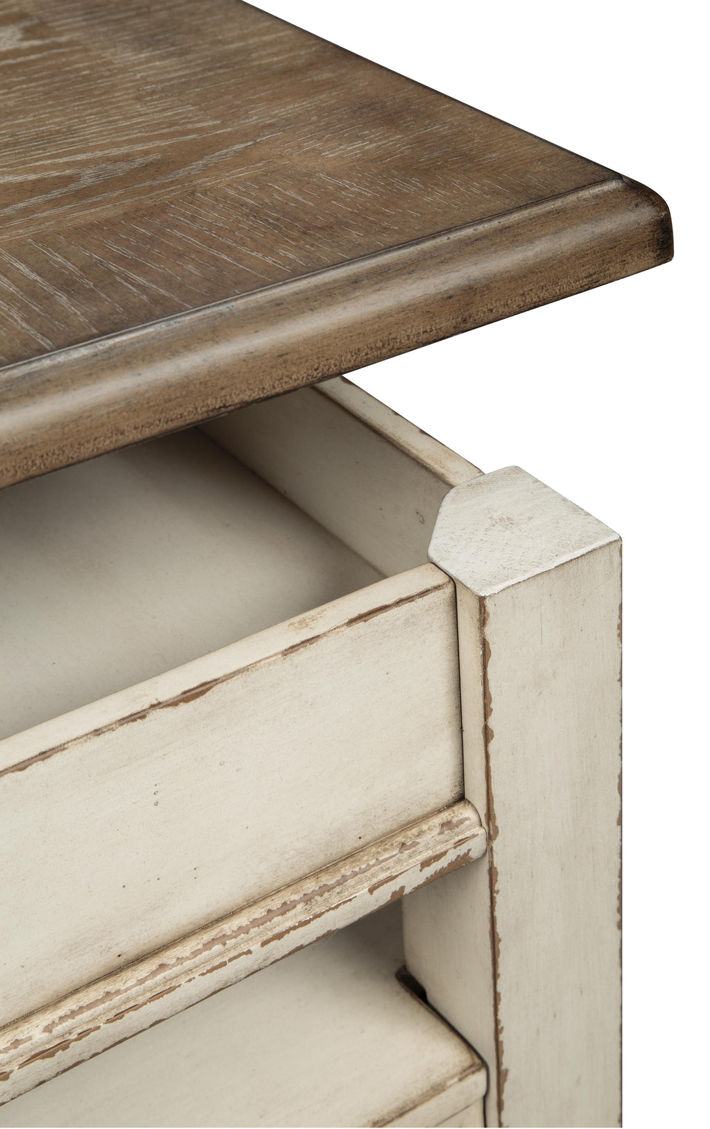 Realyn Coffee Table with Lift Top in White/Brown, detail view