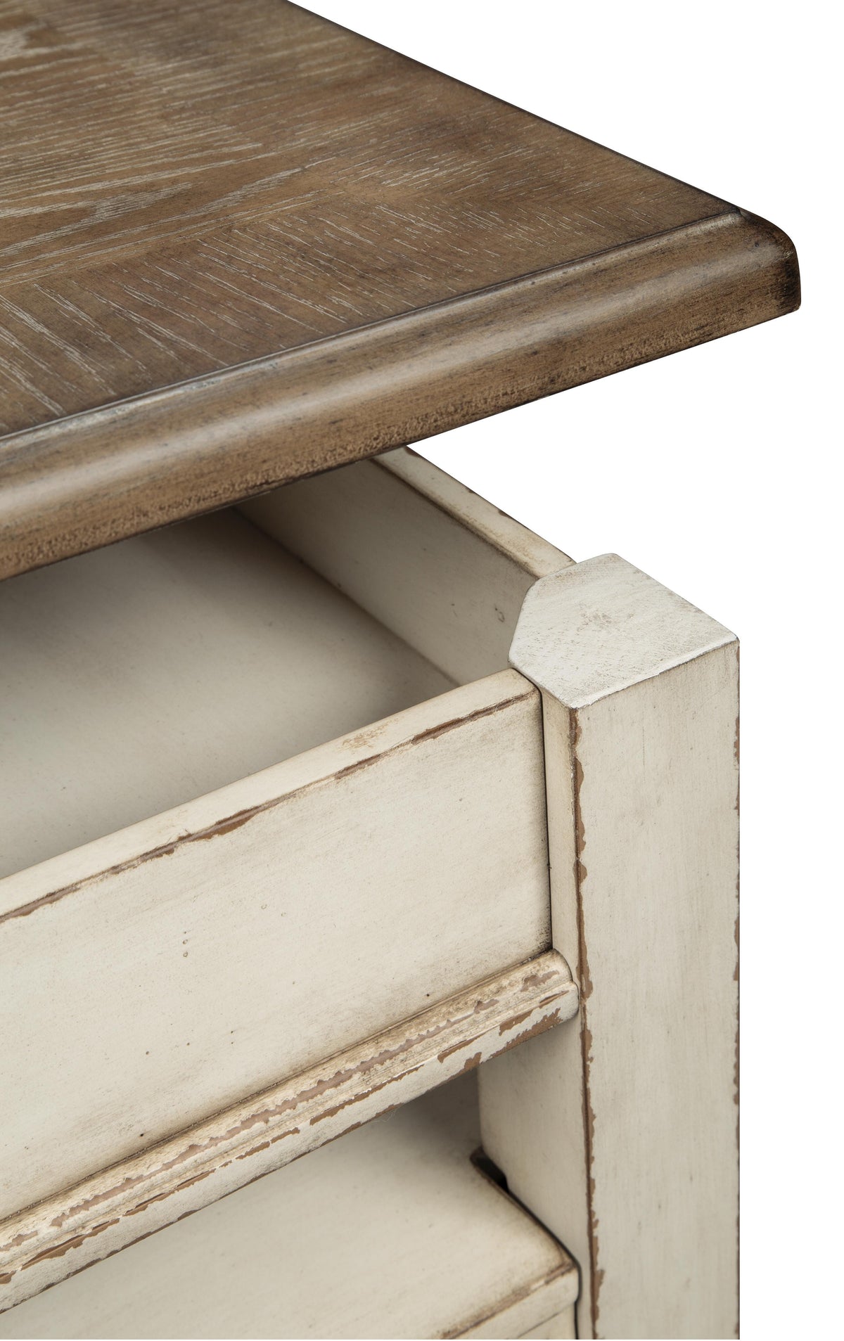 Realyn Coffee Table with Lift Top in White/Brown, detail view