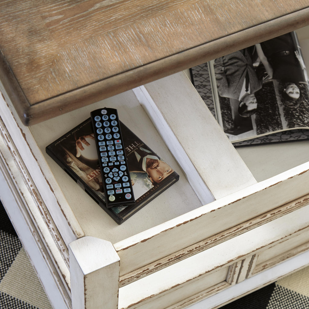 Realyn Coffee Table with Lift Top in White/Brown, detail view