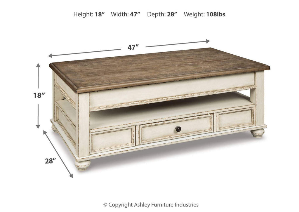 Realyn Coffee Table with 2 End Tables dimensions