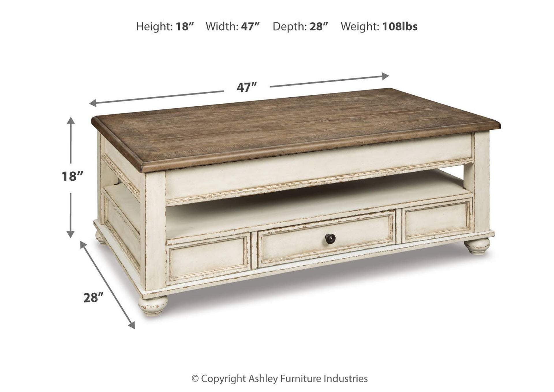 Realyn Coffee Table with 2 End Tables dimensions
