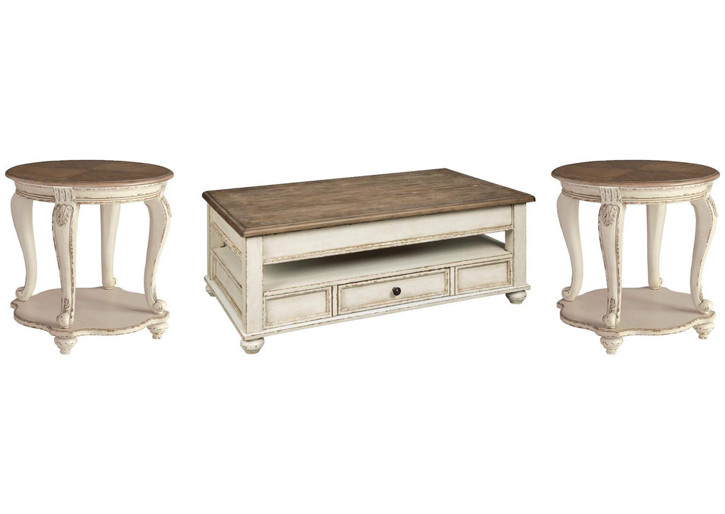 Realyn Coffee Table with 2 End Tables