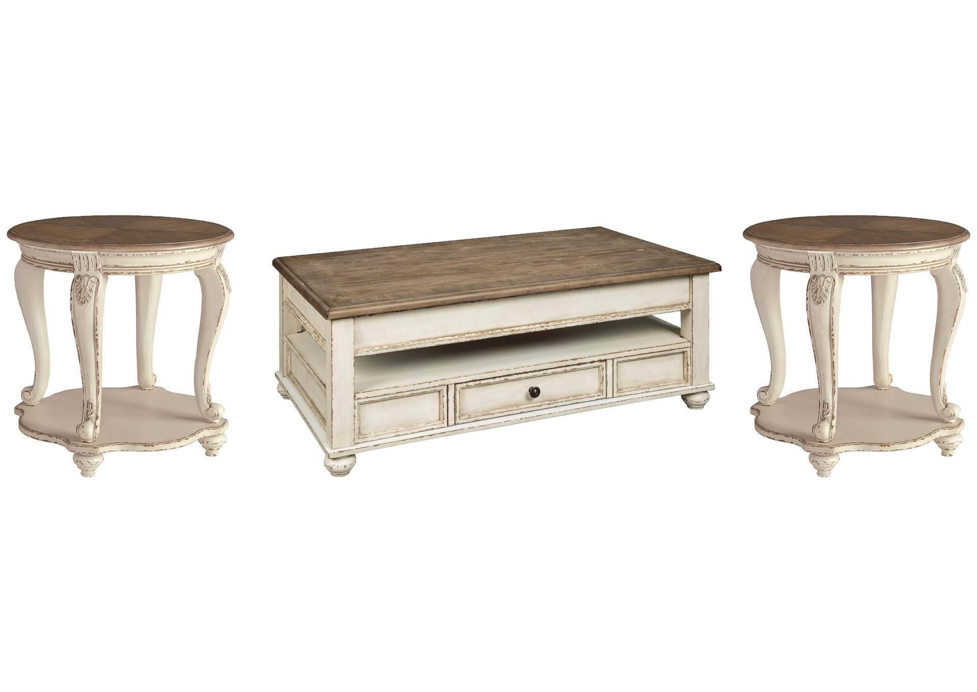 Realyn Coffee Table with 2 End Tables