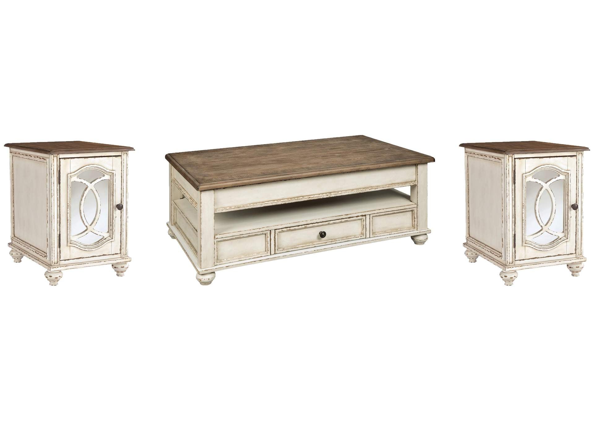 Realyn Coffee Table with 2 End Tables