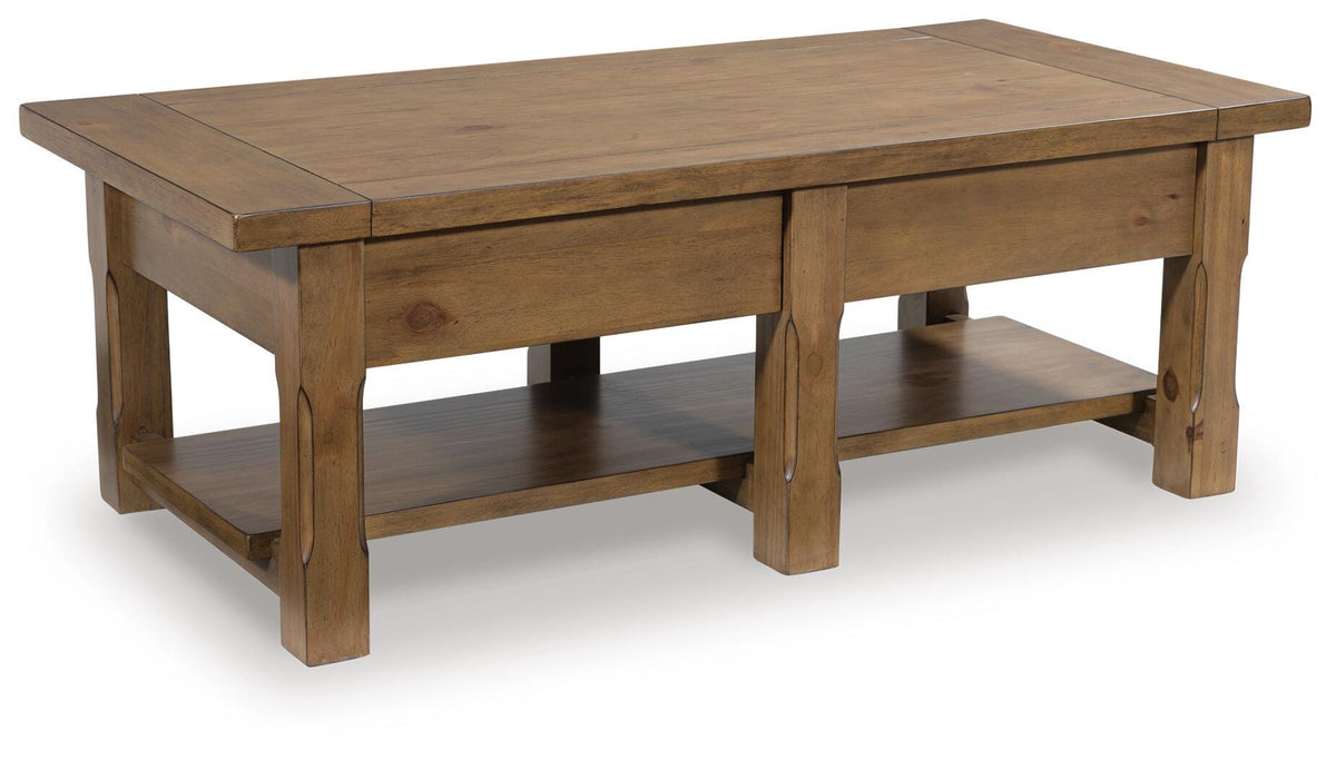 Vandenmore Coffee Table in Medium Brown, back view