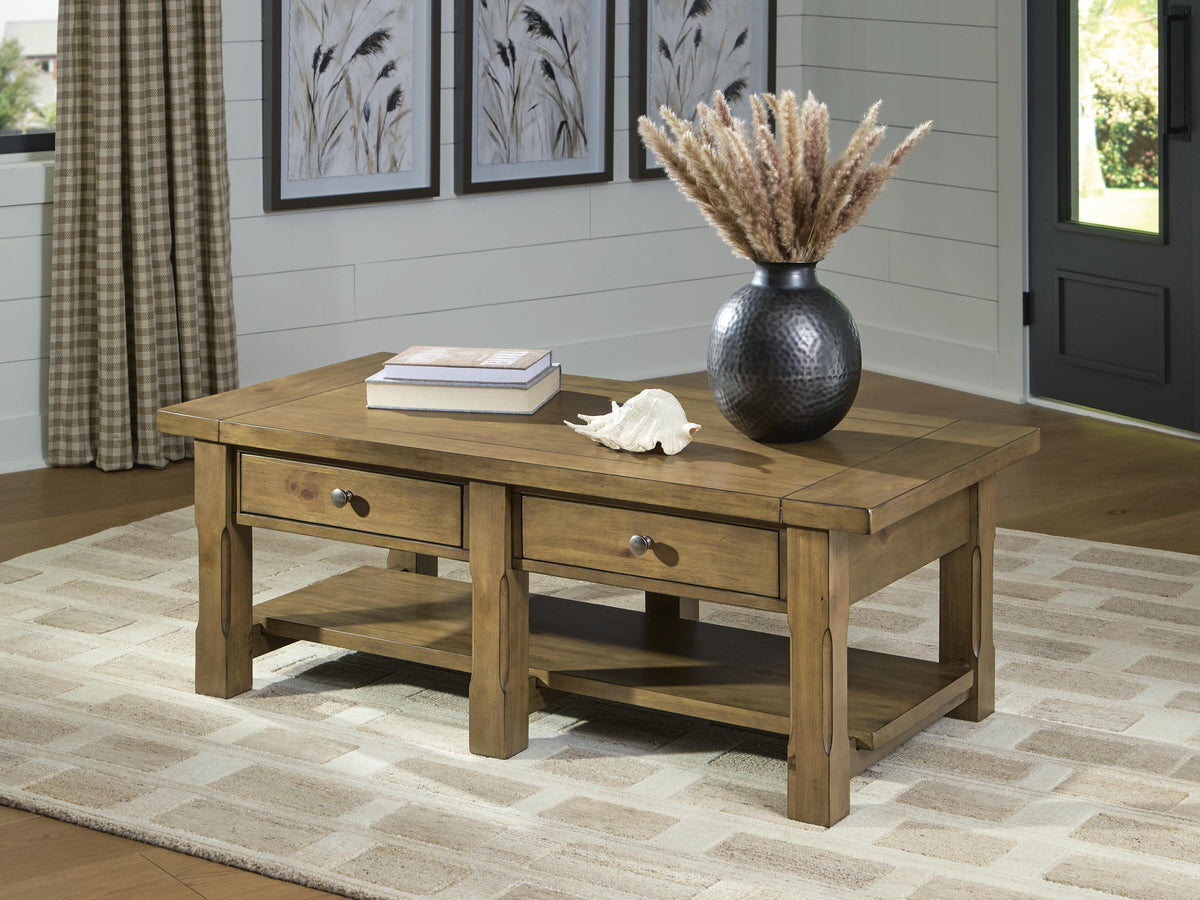 Vandenmore Coffee Table in Medium Brown, closed view