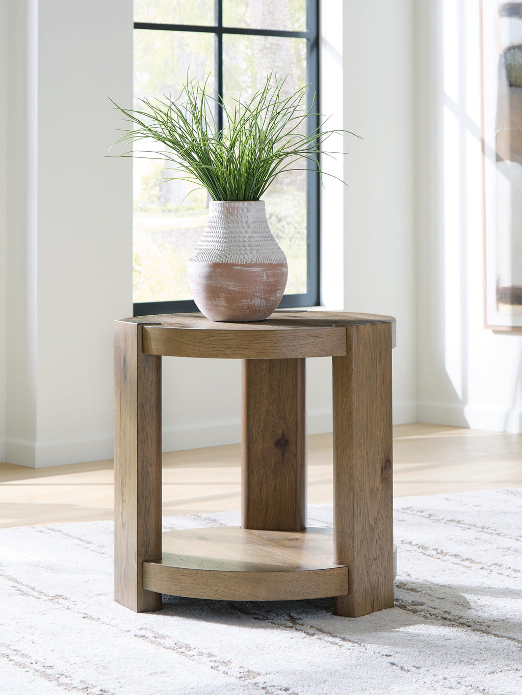 Flangren End Table in Light Brown, lifestyle view
