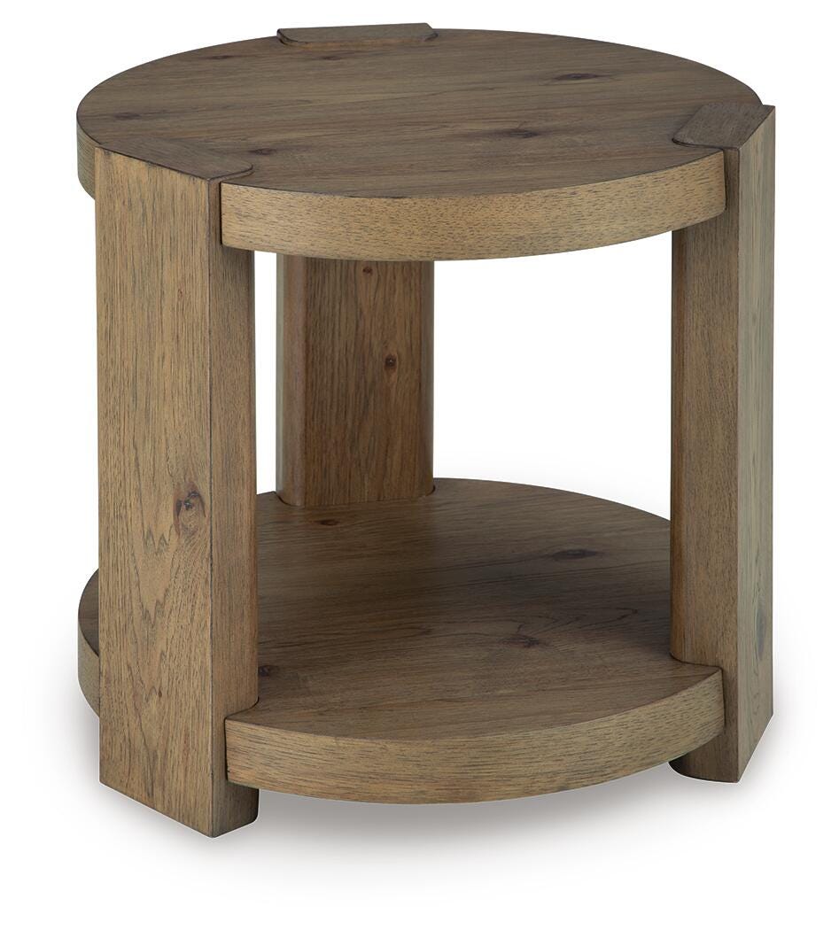 Flangren End Table in Light Brown, angle view
