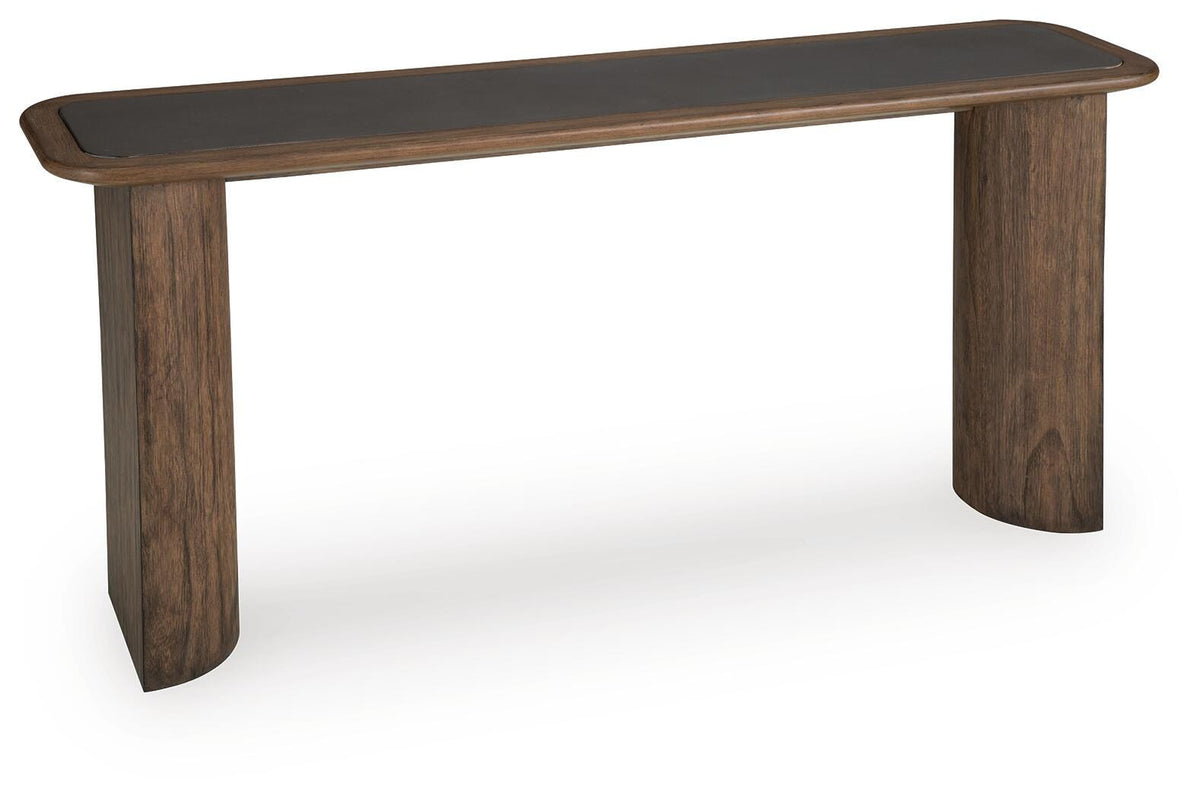 Dontayne Sofa Table in Warm Brown, angle view