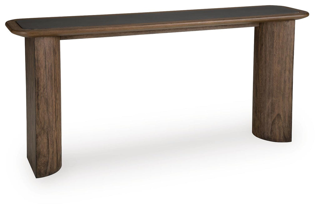 Dontayne Sofa Table in Warm Brown, angle view