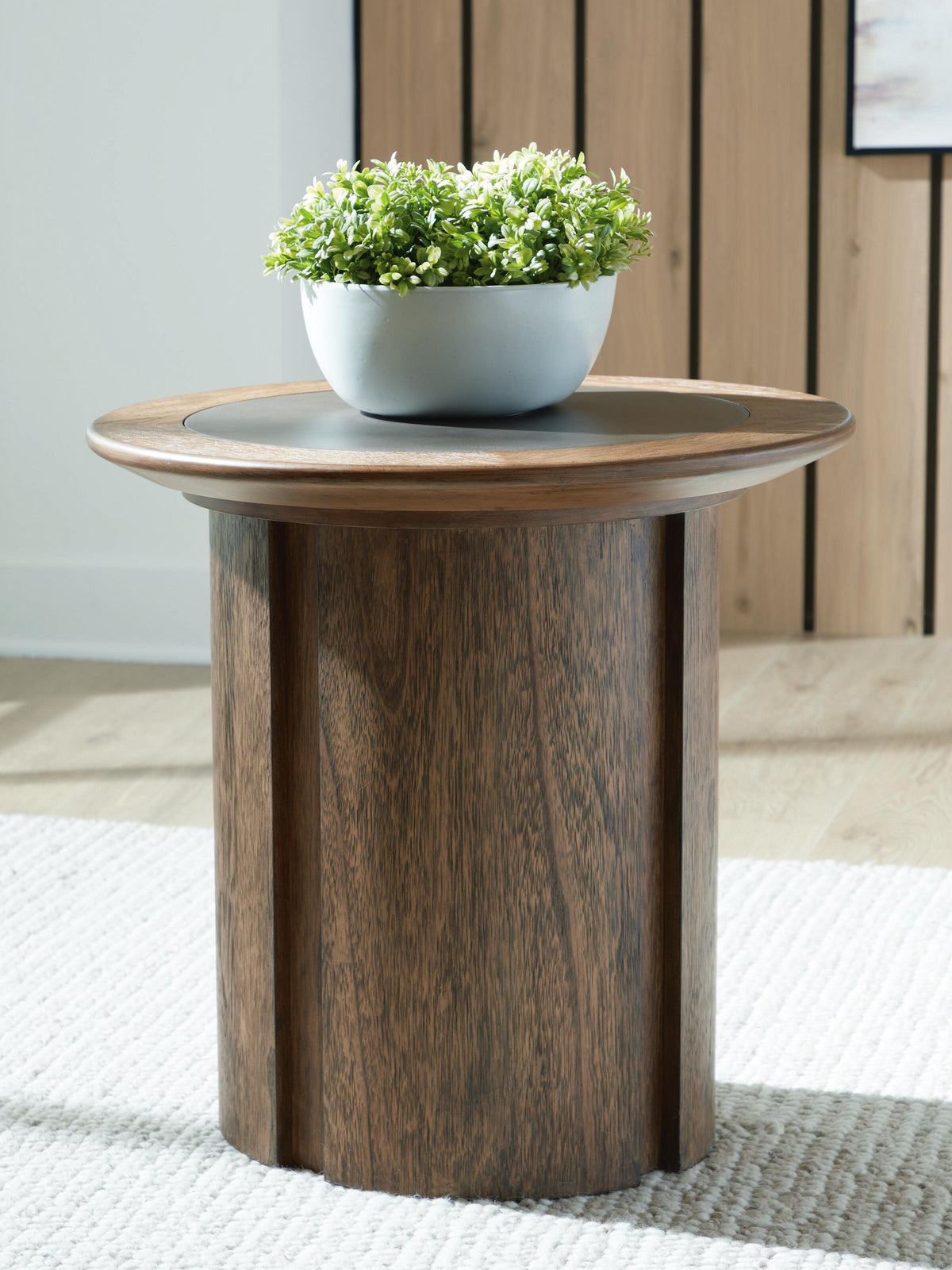 Dontayne End Table in Warm Brown, lifestyle view