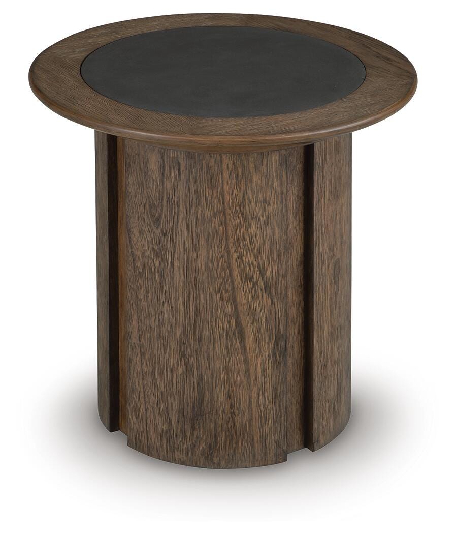 Dontayne End Table in Warm Brown, angle view