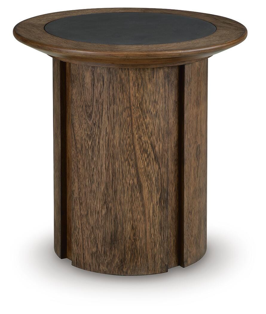 Dontayne End Table in Warm Brown, angle view