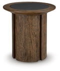 Dontayne End Table in Warm Brown, angle view