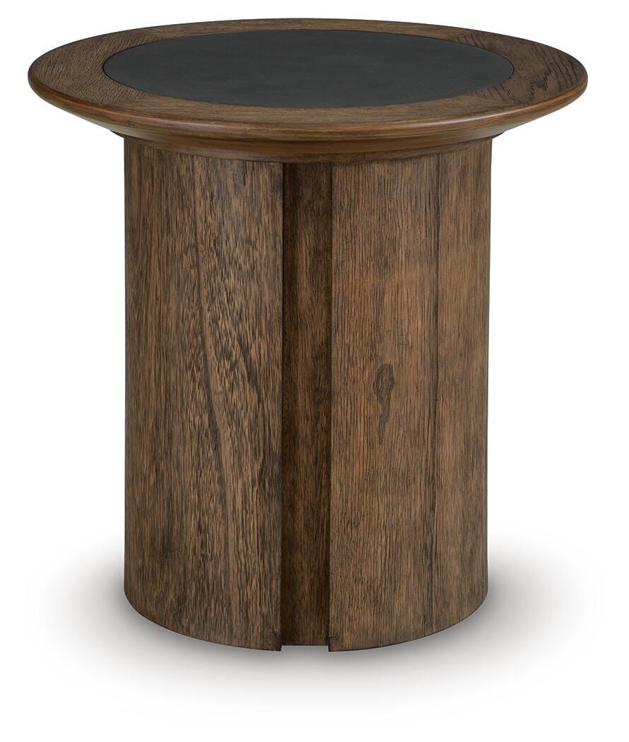 Dontayne End Table in Warm Brown, front view