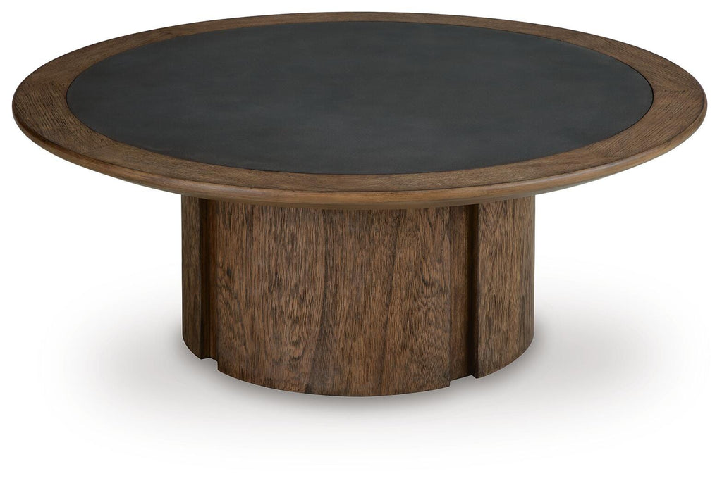 Dontayne Coffee Table in Warm Brown, angle view