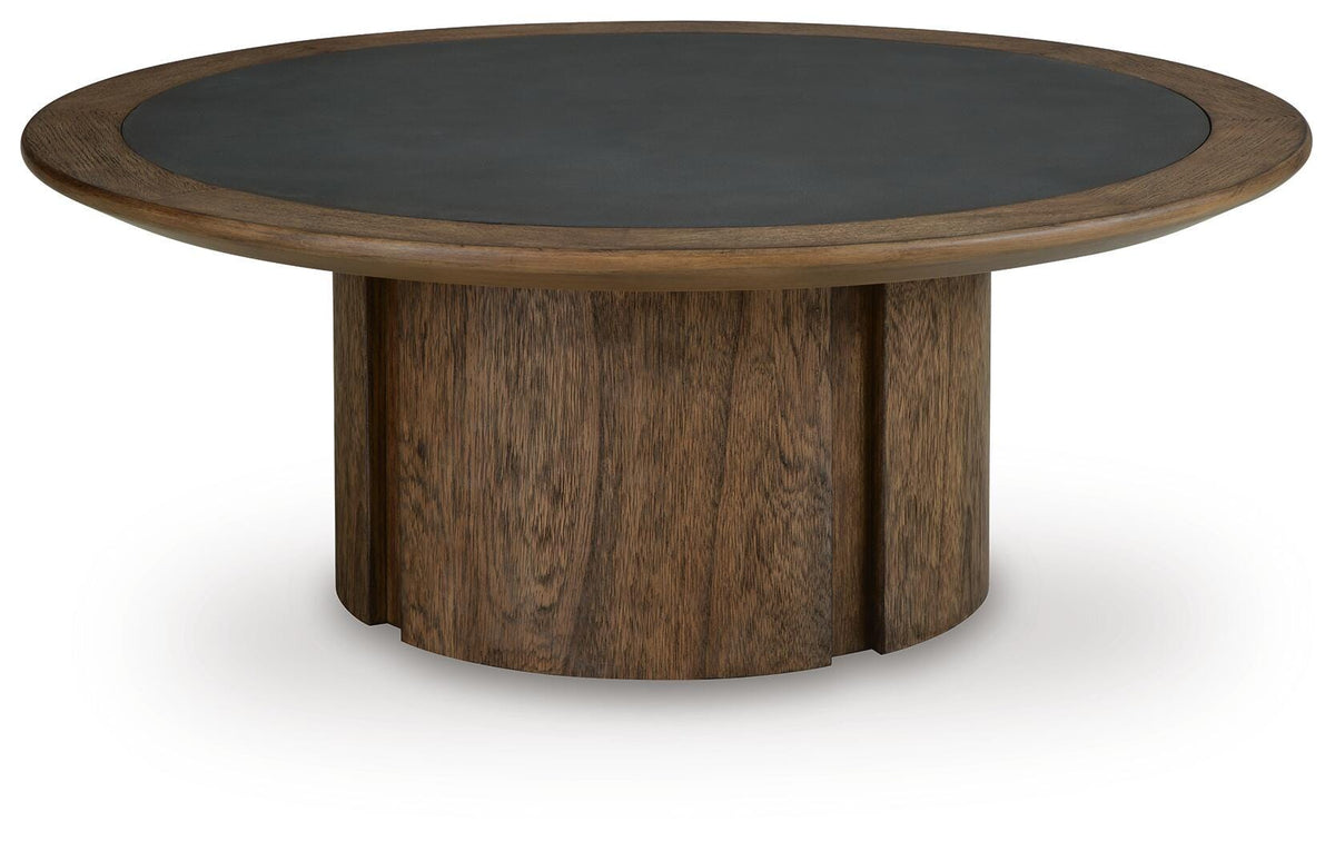 Dontayne Coffee Table in Warm Brown, angle view