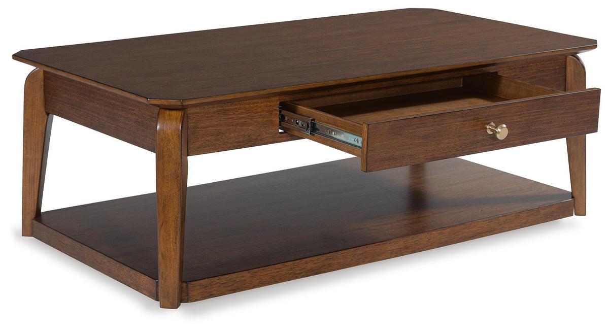 Trenmour Coffee Table in Medium Brown, open view