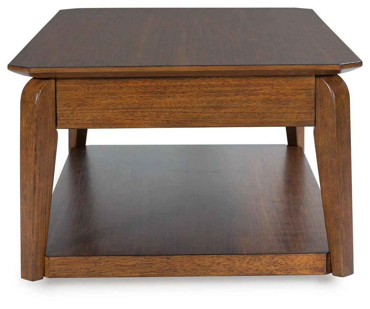 Trenmour Coffee Table in Medium Brown, side view