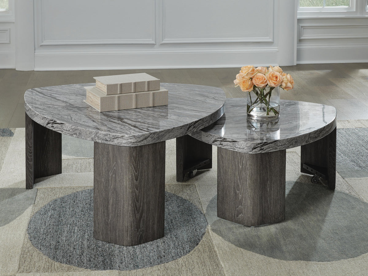 Surmour Stacked Coffee Table in Gray/Brown, lifestyle view