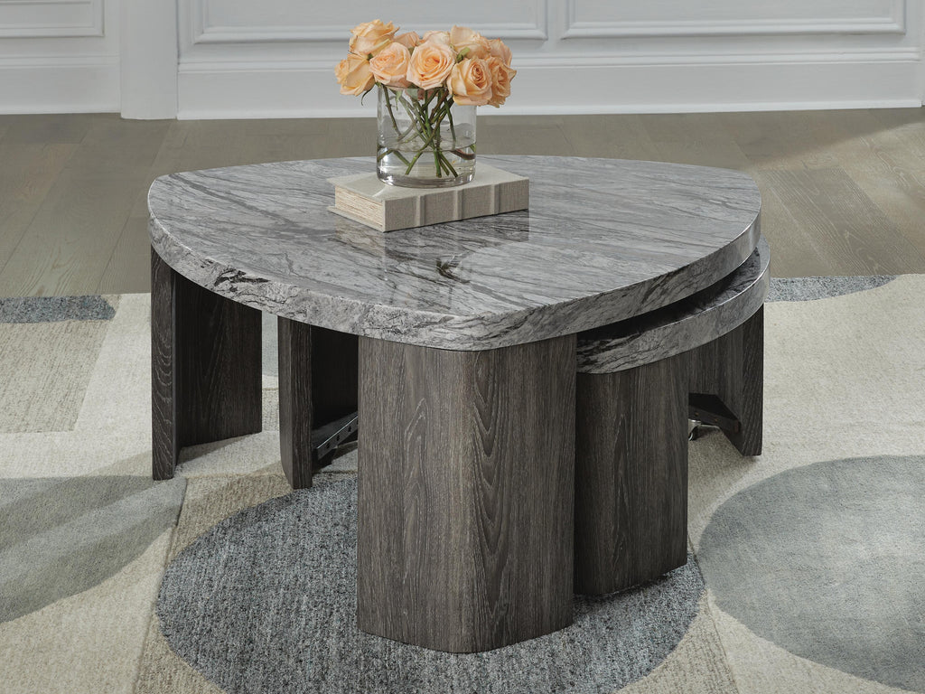 Surmour Stacked Coffee Table in Gray/Brown, lifestyle view