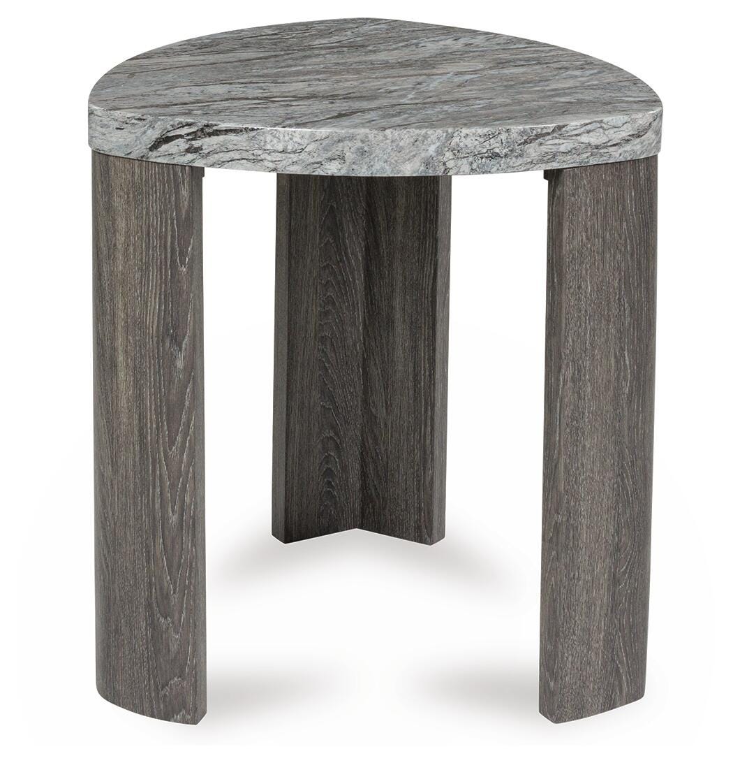 Surmour End Table in Gray/Brown, side view
