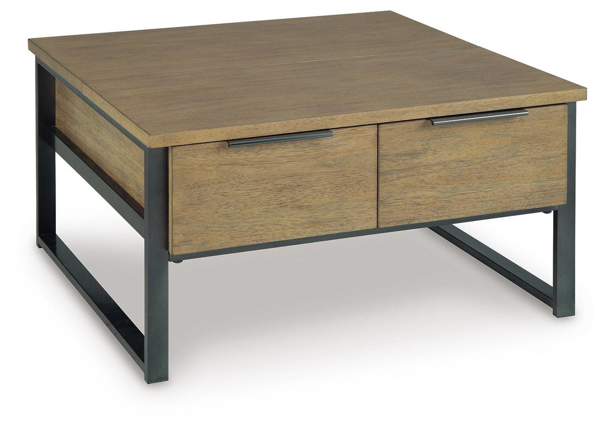 Montia Lift-Top Coffee Table in Light Brown, closed view