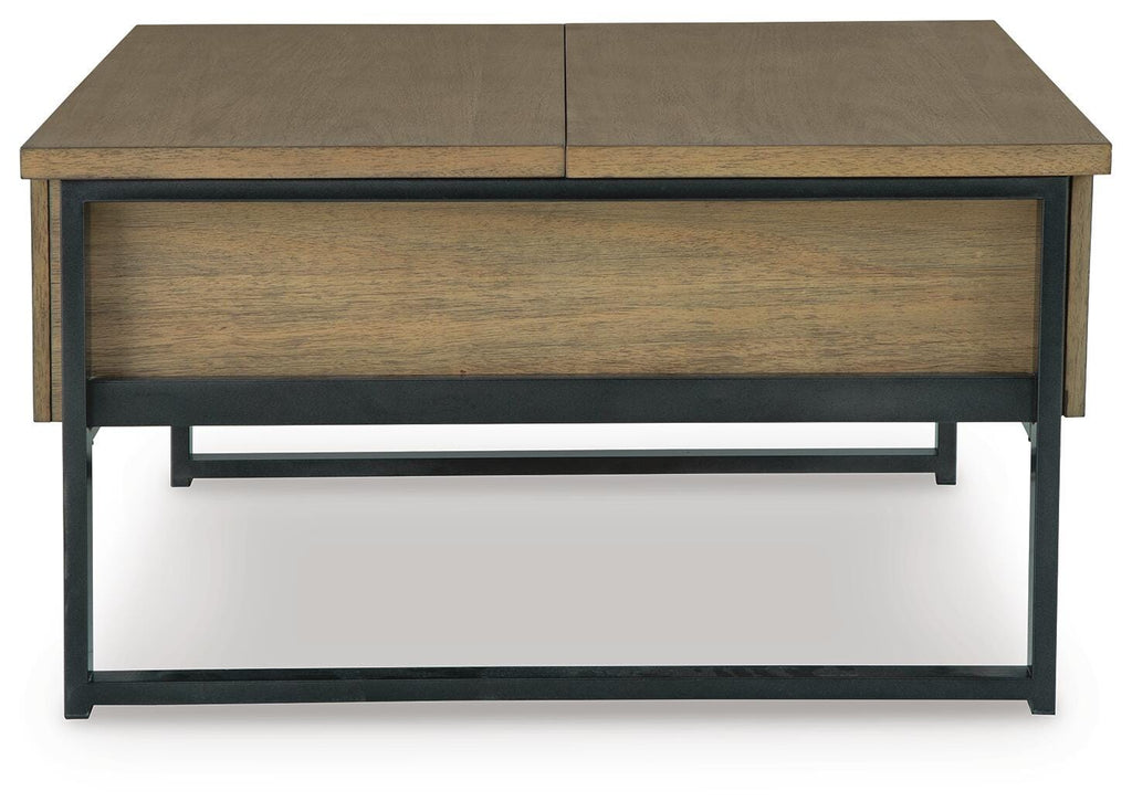 Montia Lift-Top Coffee Table in Light Brown, side view