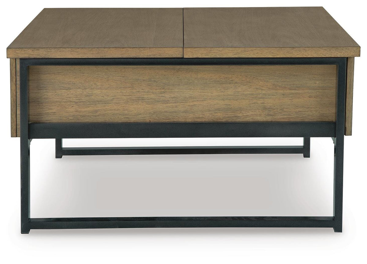Montia Lift-Top Coffee Table in Light Brown, side view