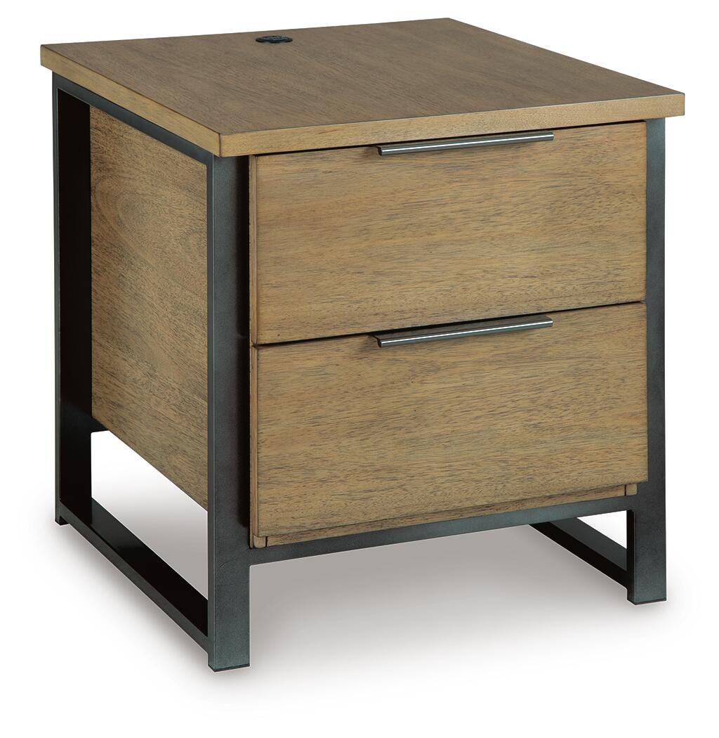 Montia End Table in Light Brown, closed view