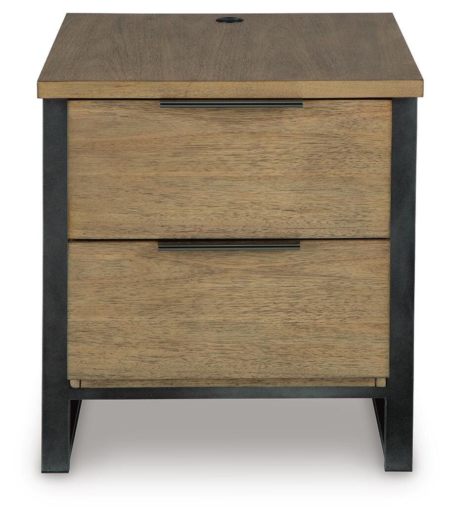 Montia End Table in Light Brown, front view