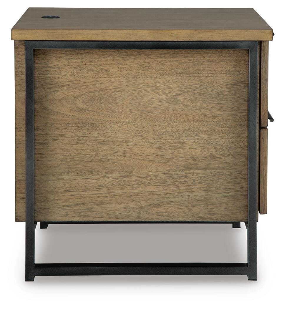 Montia End Table in Light Brown, side view