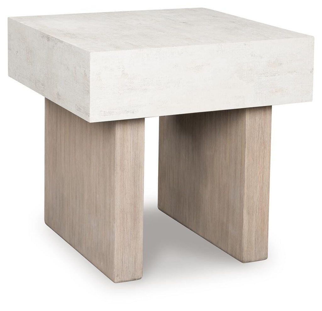 Jorlaina End Table in Light Grayish Brown, angle view