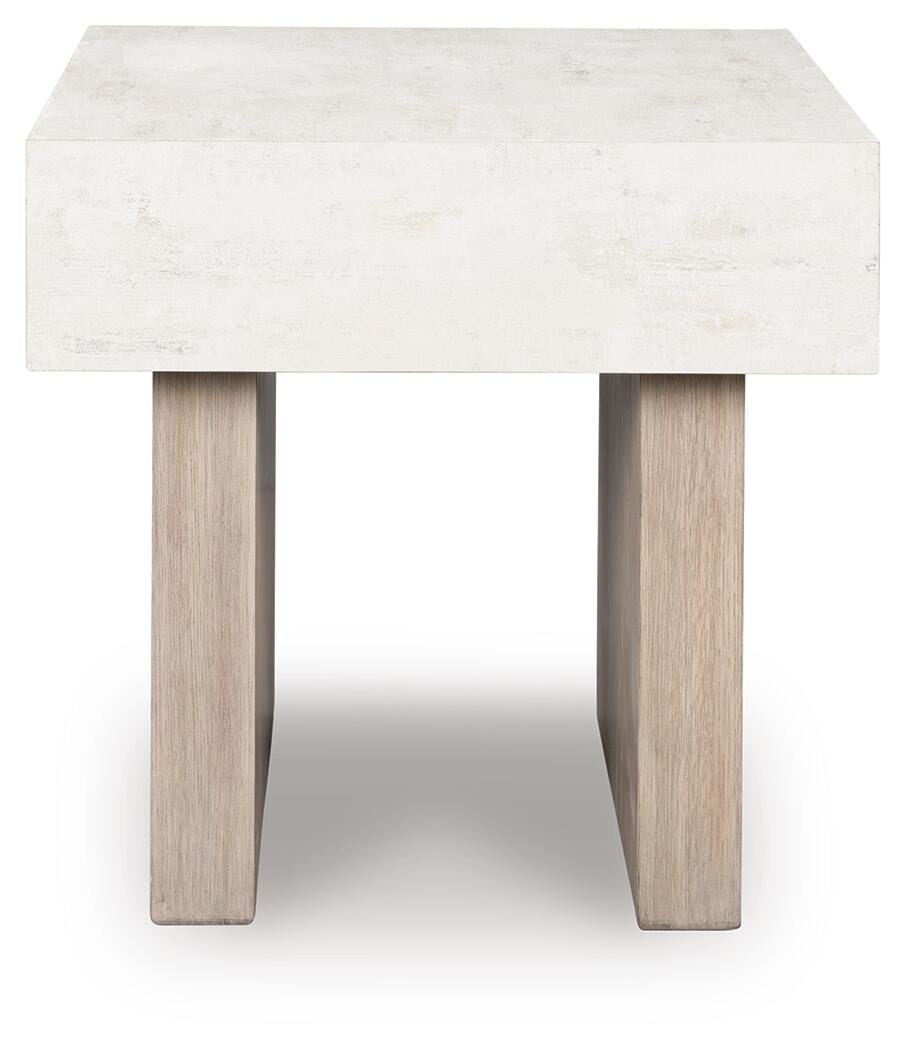 Jorlaina End Table in Light Grayish Brown, front view