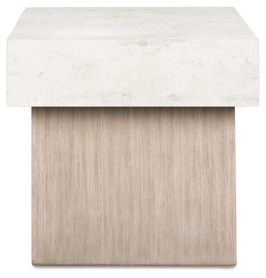 Jorlaina End Table in Light Grayish Brown, side view