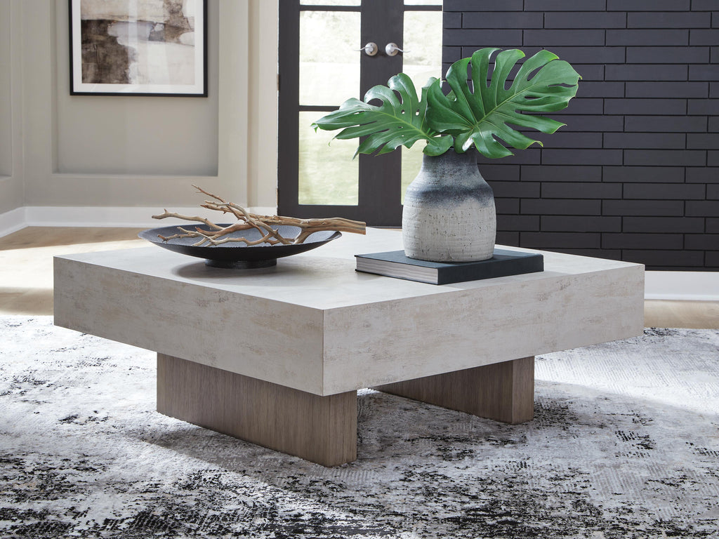 Jorlaina Coffee Table in Light Grayish Brown, lifestyle view