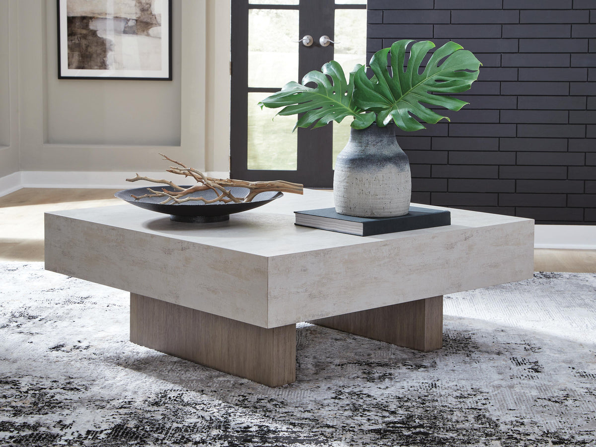 Jorlaina Coffee Table in Light Grayish Brown, lifestyle view