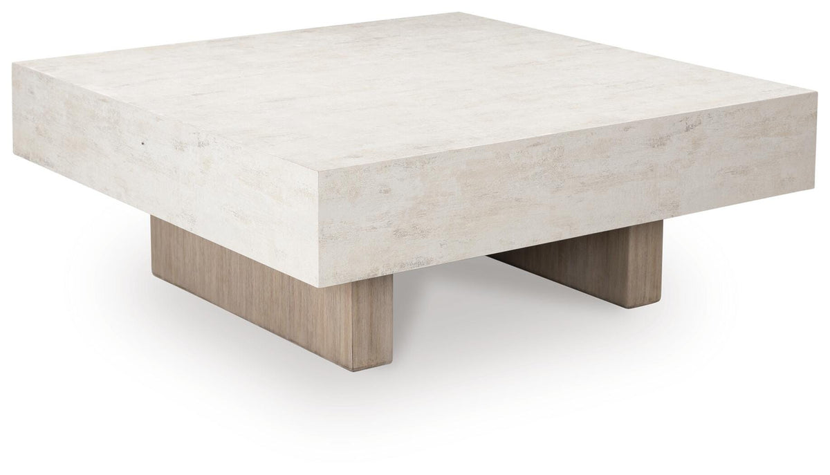 Jorlaina Coffee Table in Light Grayish Brown, angle view