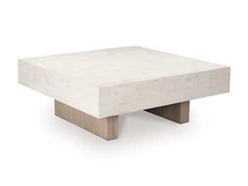 Jorlaina Coffee Table in Light Grayish Brown, angle view