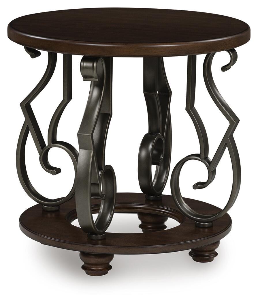 Frallyn End Table in Dark Brown, angle view