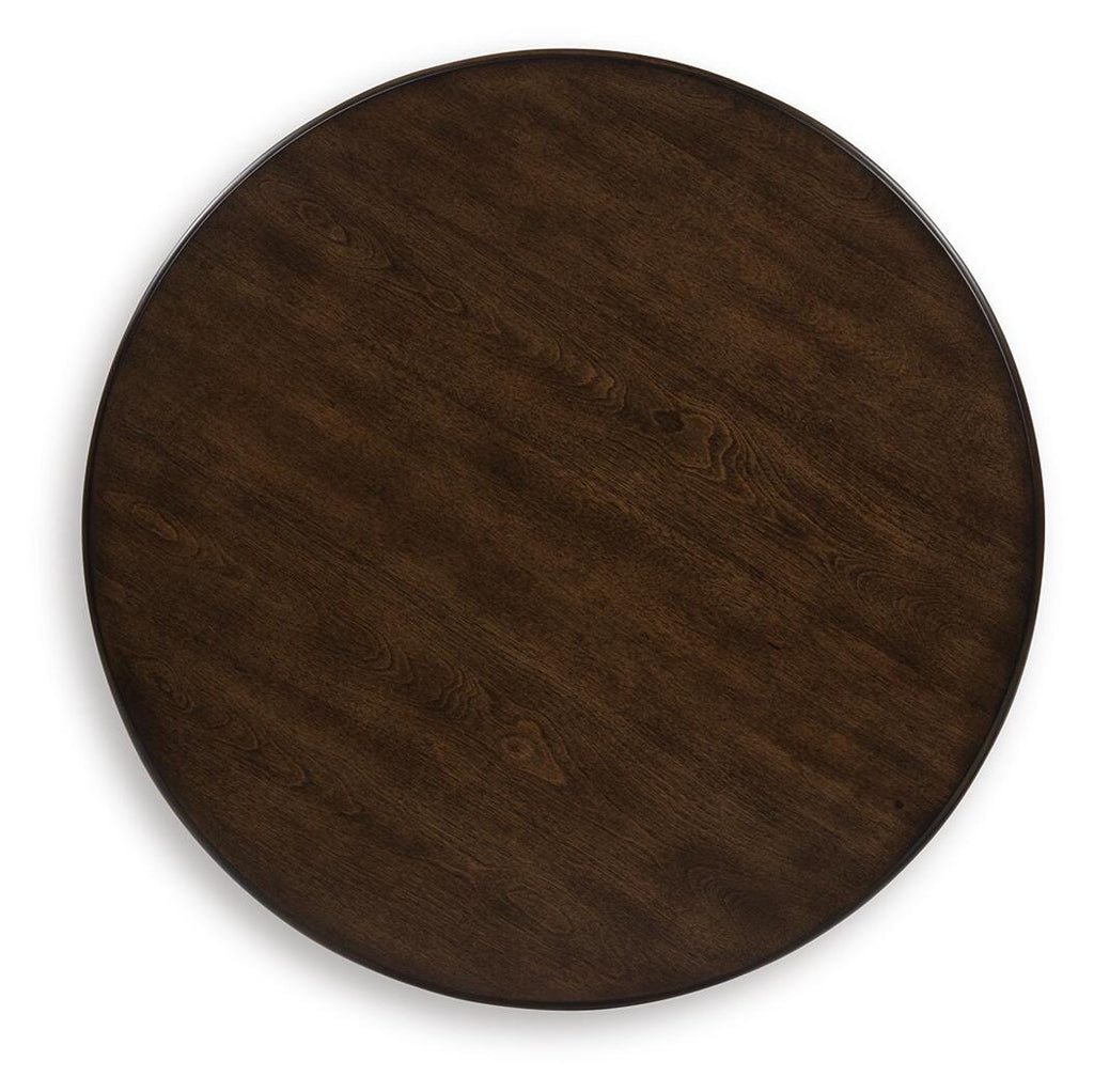 Frallyn End Table in Dark Brown, top view