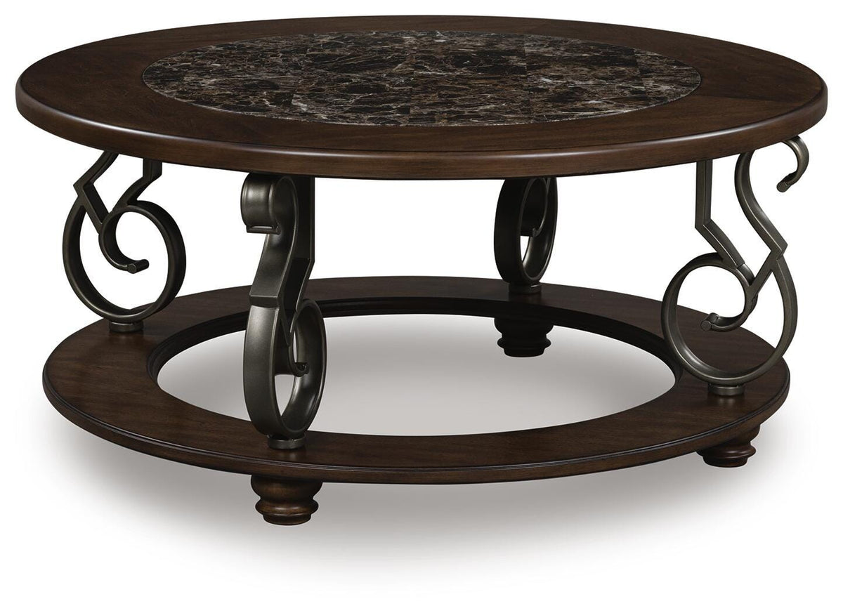 Frallyn Coffee Table in Dark Brown, angle view
