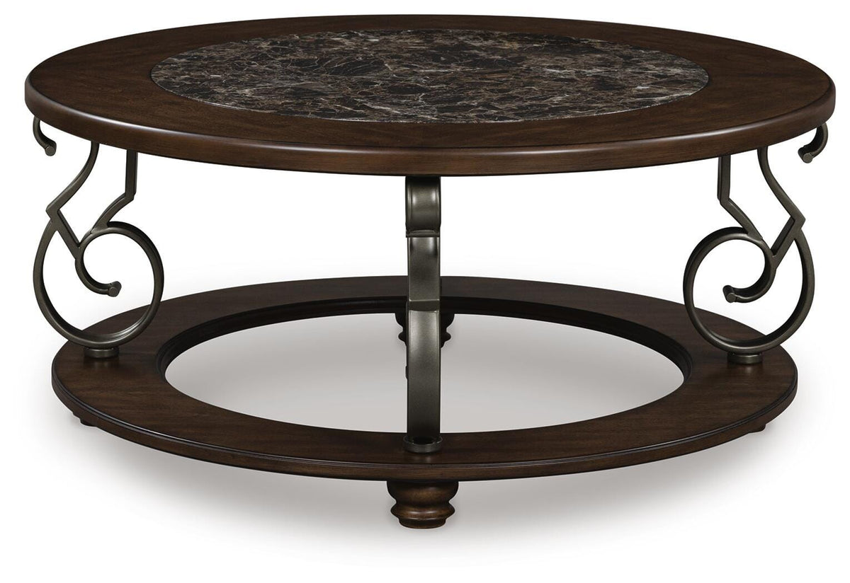 Frallyn Coffee Table in Dark Brown, front view